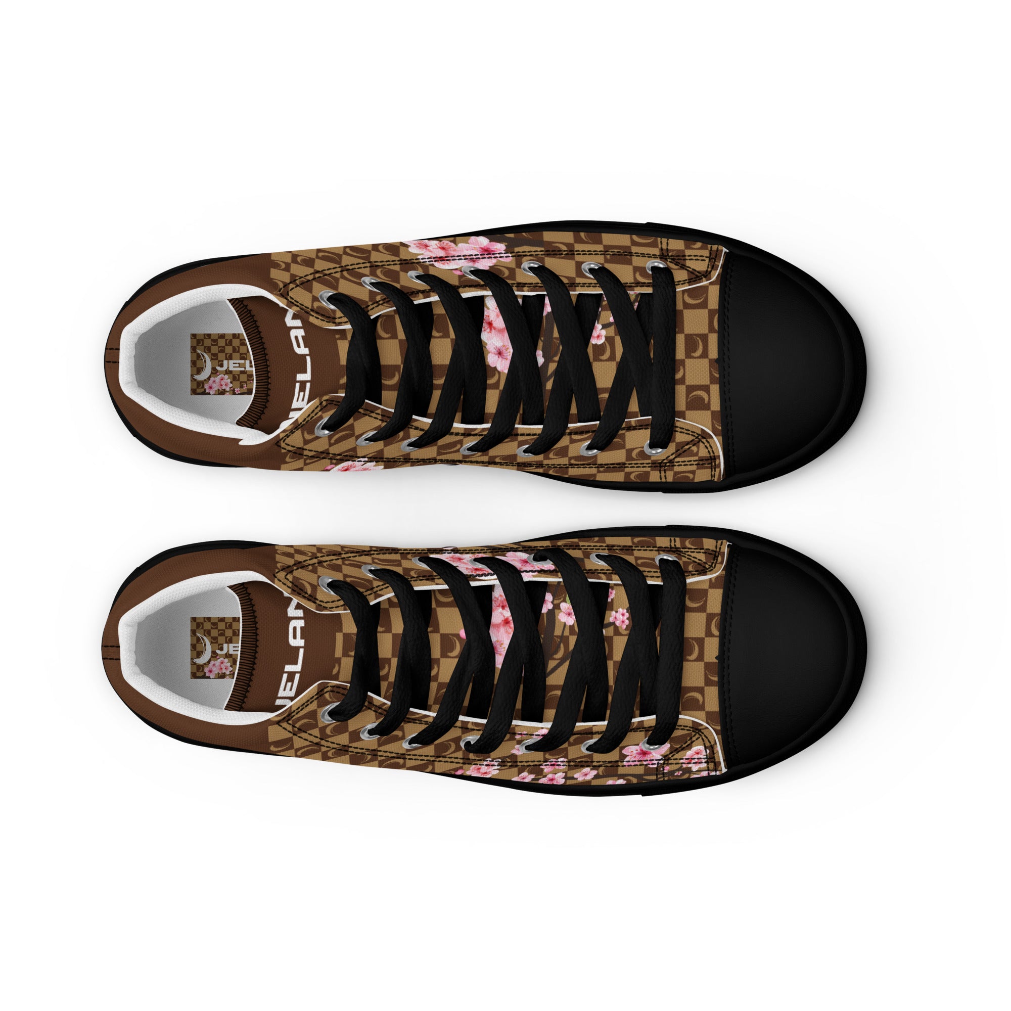 J-MOON Signature Chess Floral Men’s High Top Canvas - Chocolate Cherry Blossom