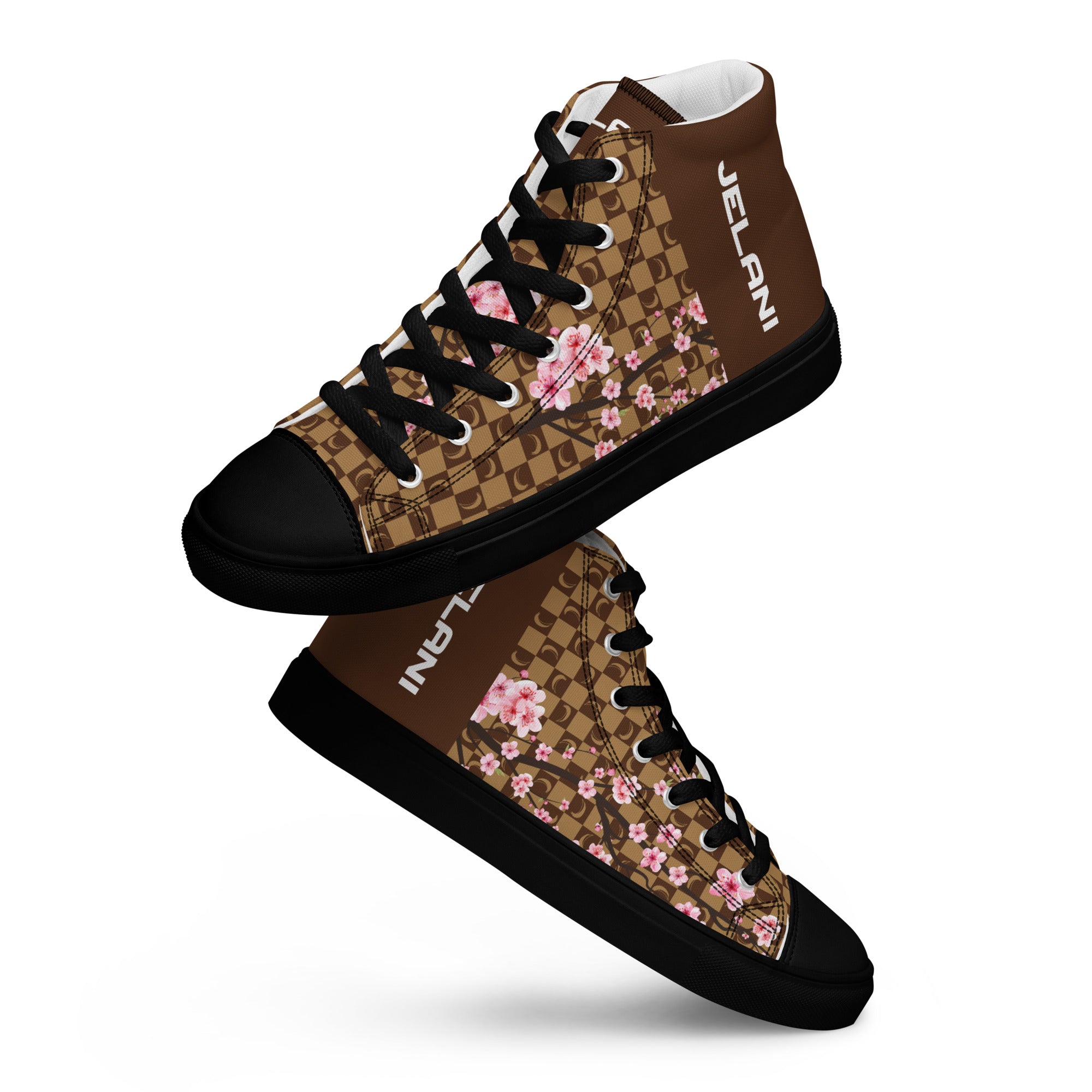 J-MOON Signature Chess Floral Men’s High Top Canvas - Chocolate Cherry Blossom