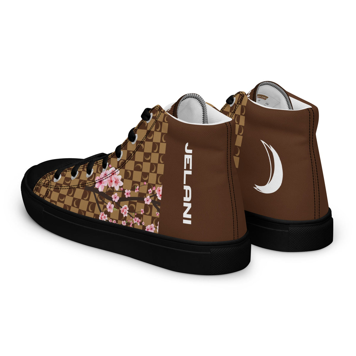 J-MOON Signature Chess Floral Men’s High Top Canvas - Chocolate Cherry Blossom JELANI