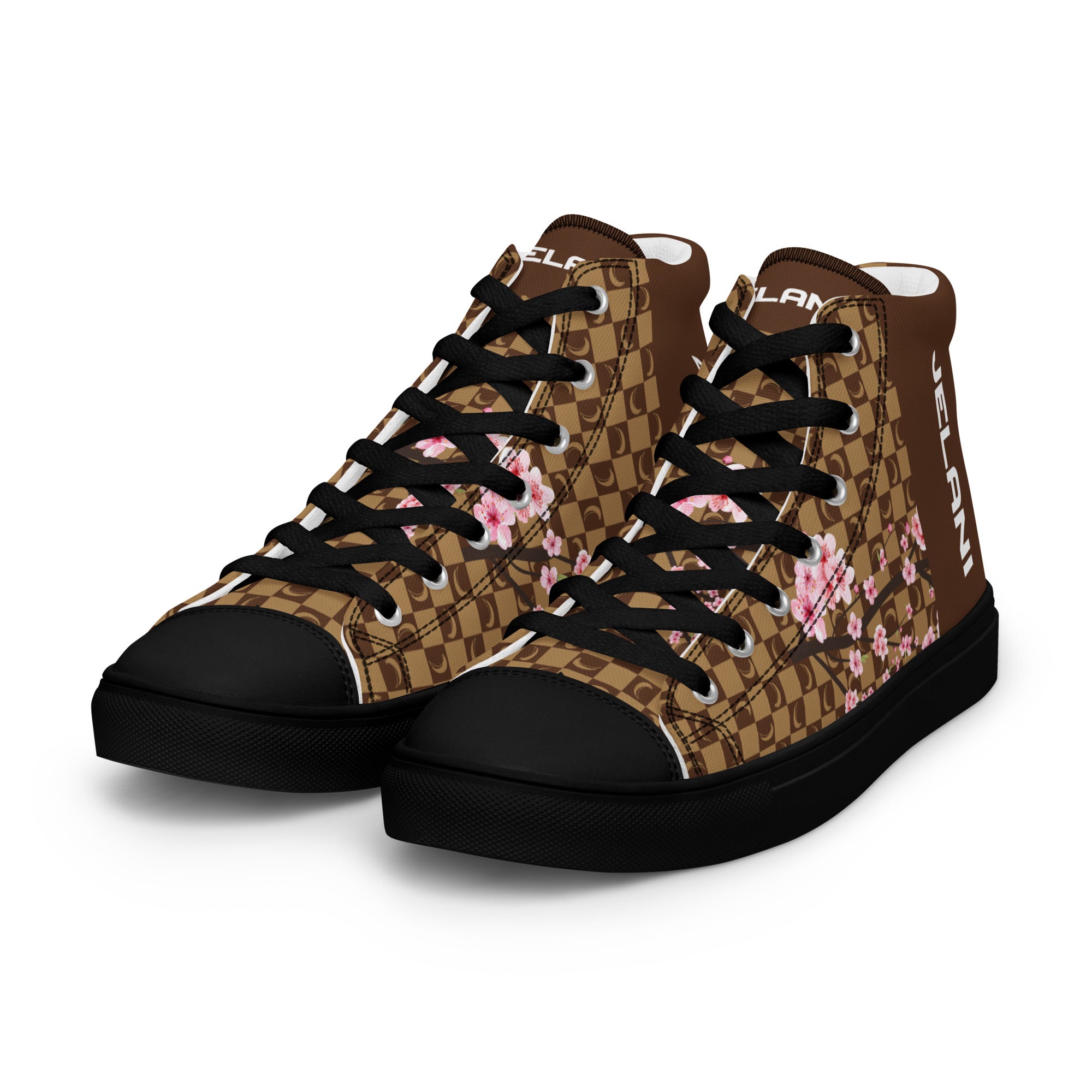 J-MOON Signature Chess Floral Men’s High Top Canvas - Chocolate Cherry Blossom