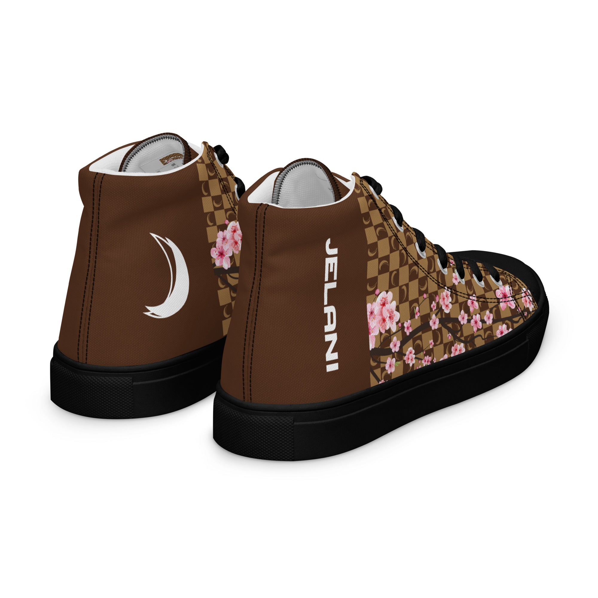 J-MOON Signature Chess Floral Men’s High Top Canvas - Chocolate Cherry Blossom