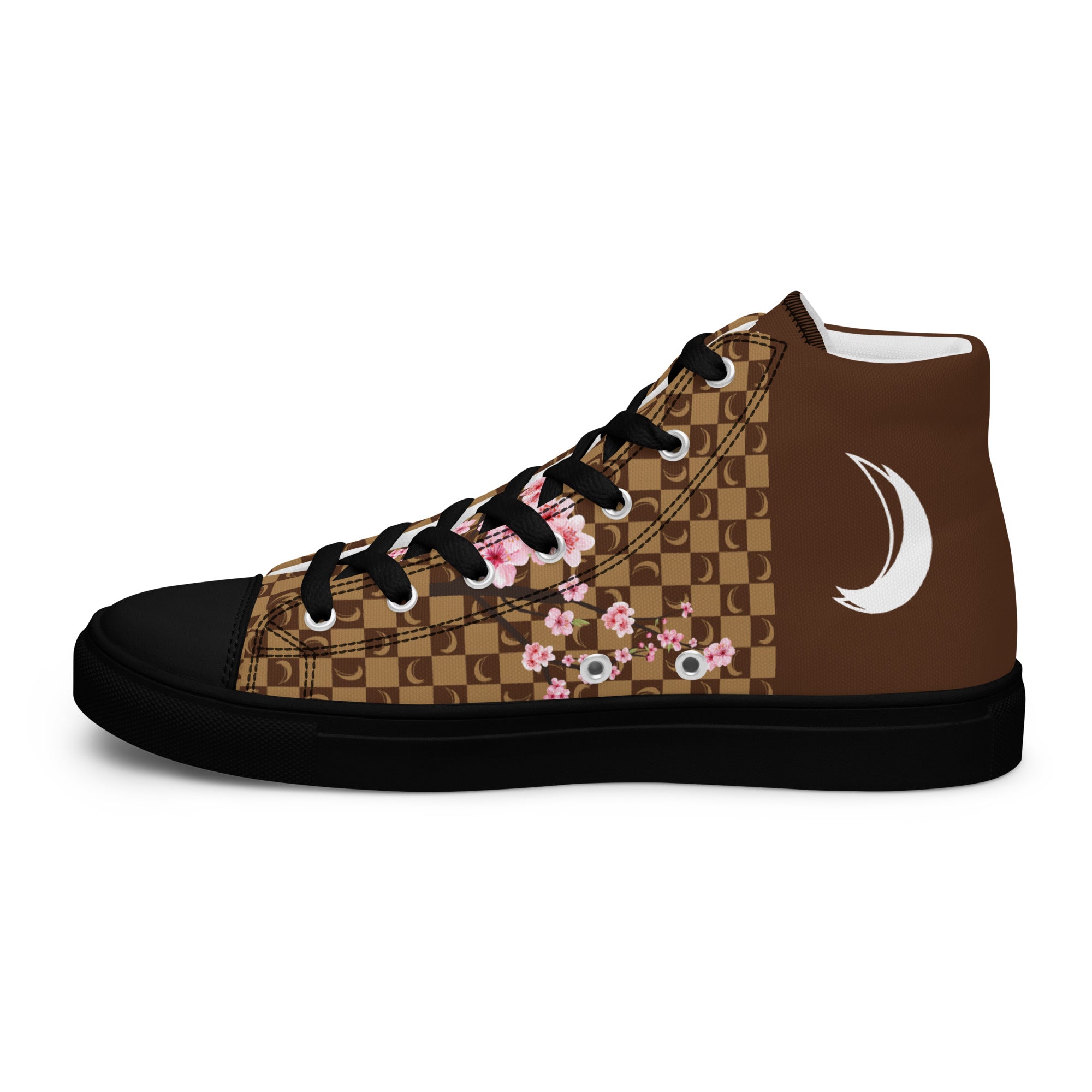 J-MOON Signature Chess Floral Men’s High Top Canvas - Chocolate Cherry Blossom