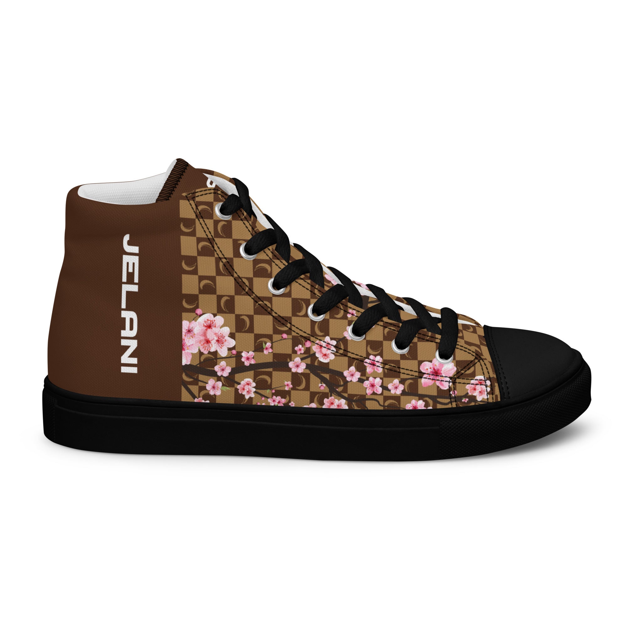 J-MOON Signature Chess Floral Men’s High Top Canvas - Chocolate Cherry Blossom