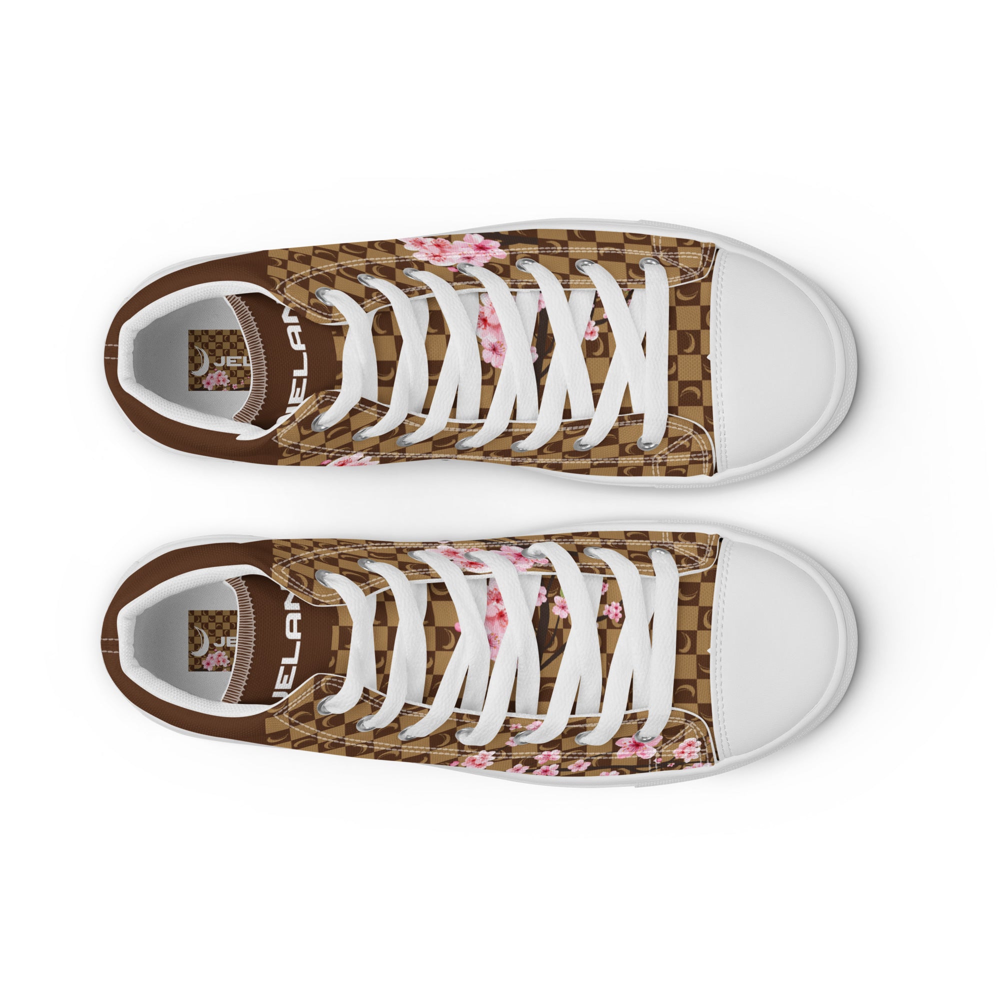 J-MOON Signature Chess Floral Men’s High Top Canvas - Chocolate Cherry Blossom