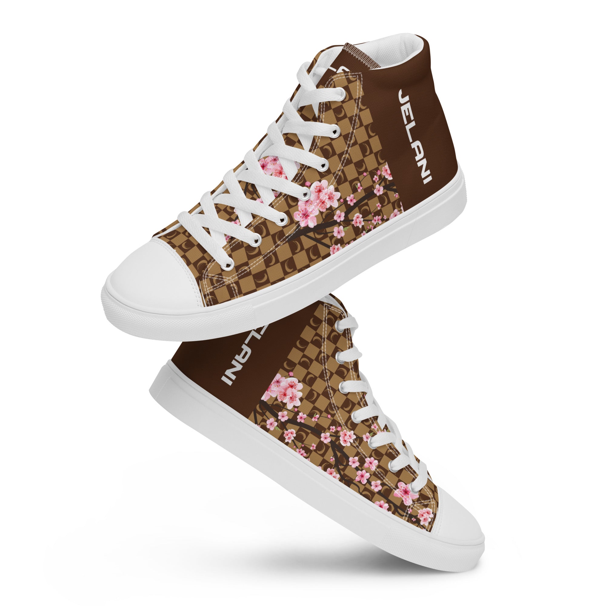 J-MOON Signature Chess Floral Men’s High Top Canvas - Chocolate Cherry Blossom