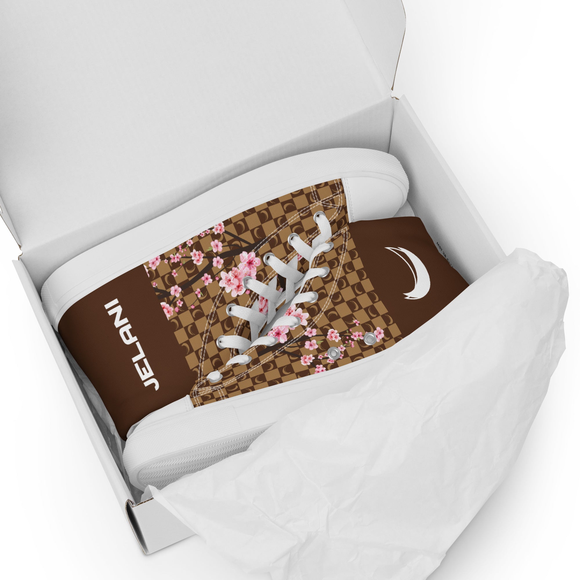J-MOON Signature Chess Floral Men’s High Top Canvas - Chocolate Cherry Blossom