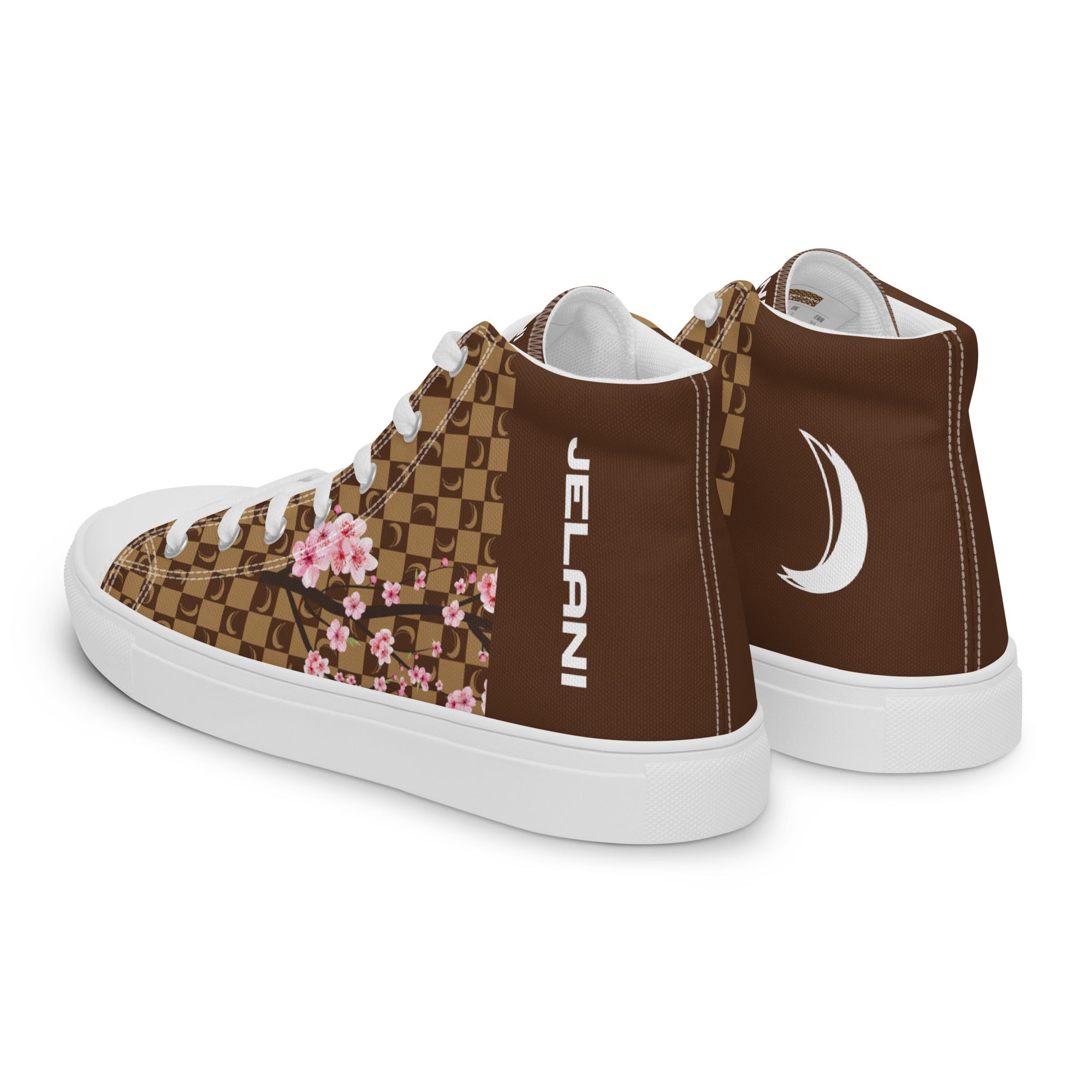 J-MOON Signature Chess Floral Men’s High Top Canvas - Chocolate Cherry Blossom