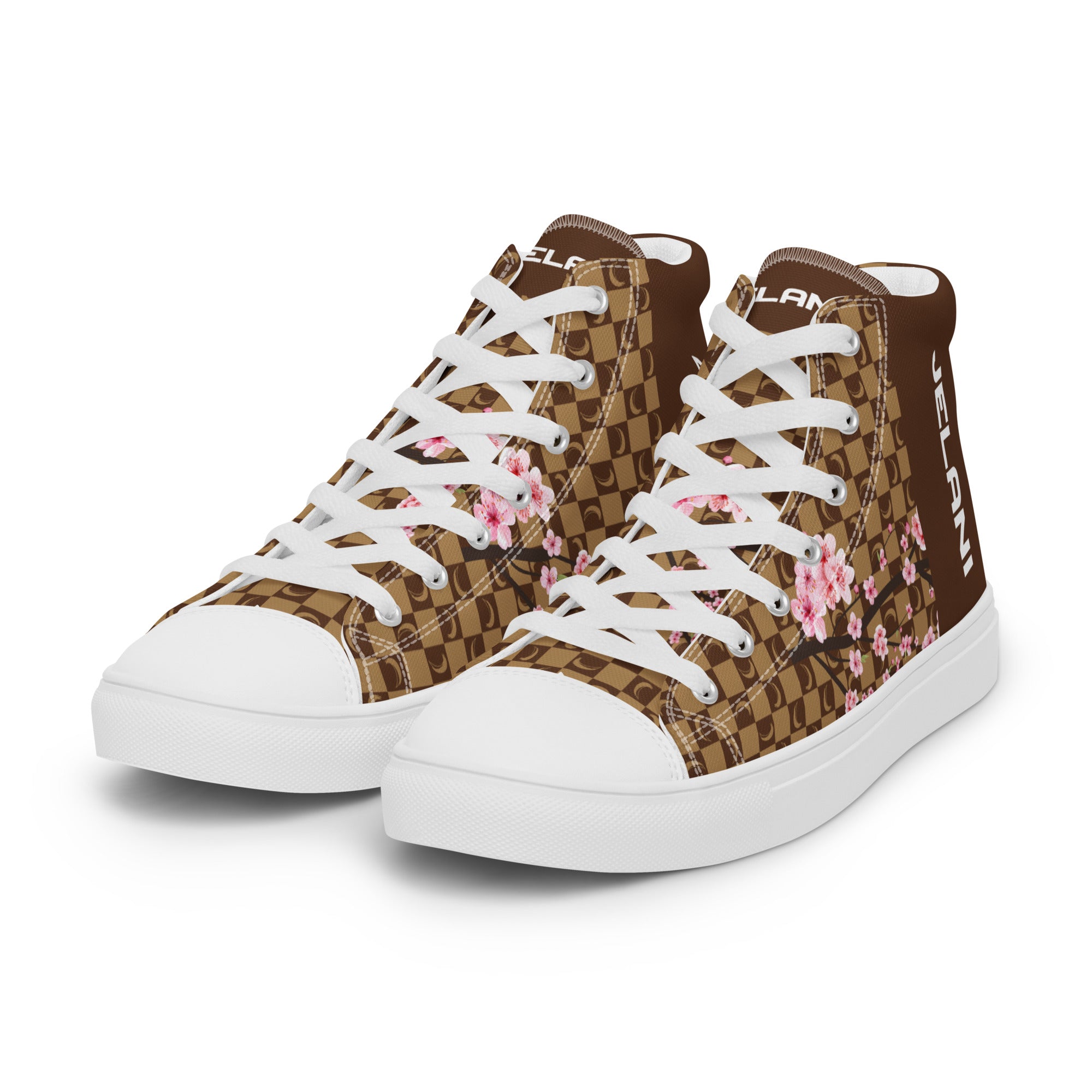 J-MOON Signature Chess Floral Men’s High Top Canvas - Chocolate Cherry Blossom