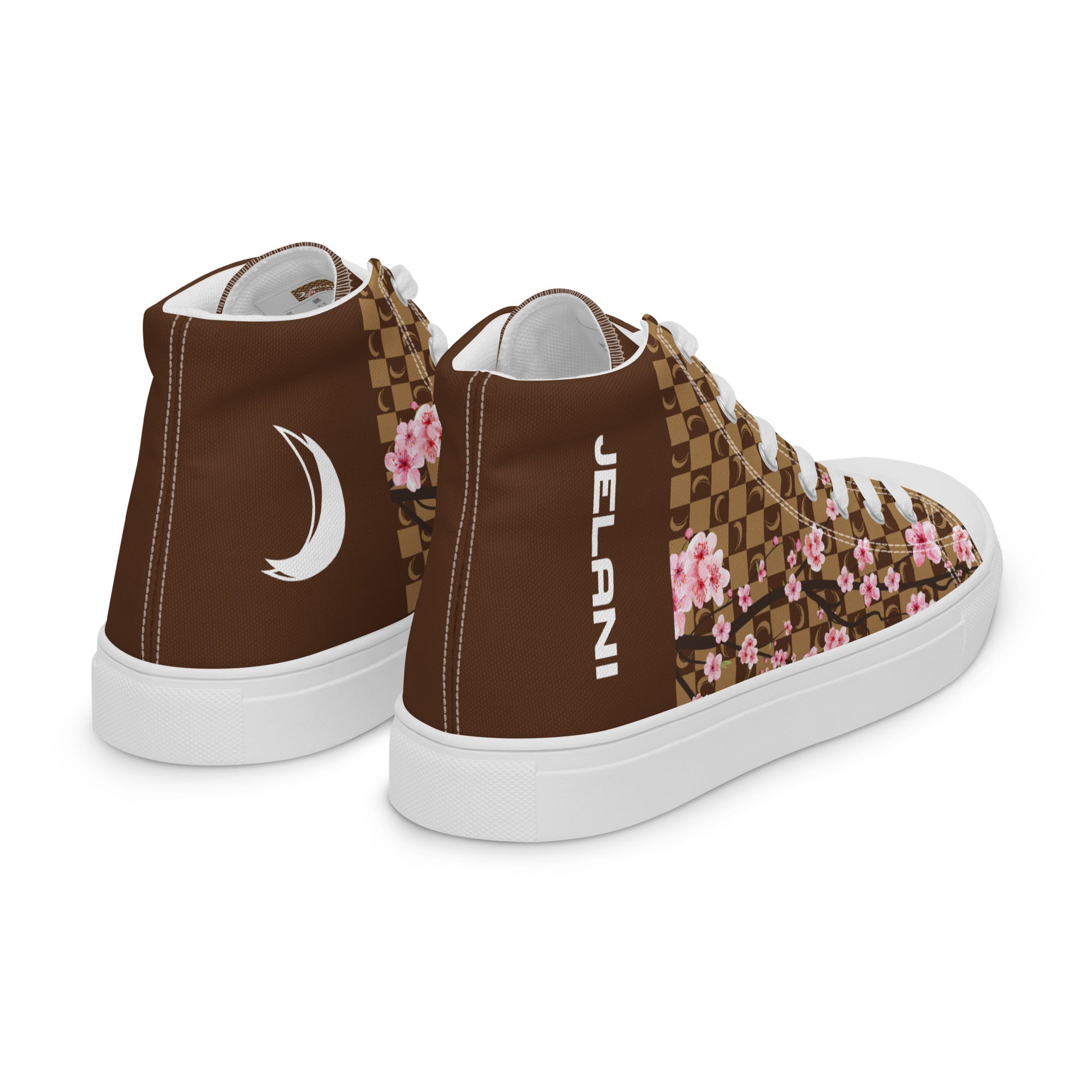 J-MOON Signature Chess Floral Men’s High Top Canvas - Chocolate Cherry Blossom