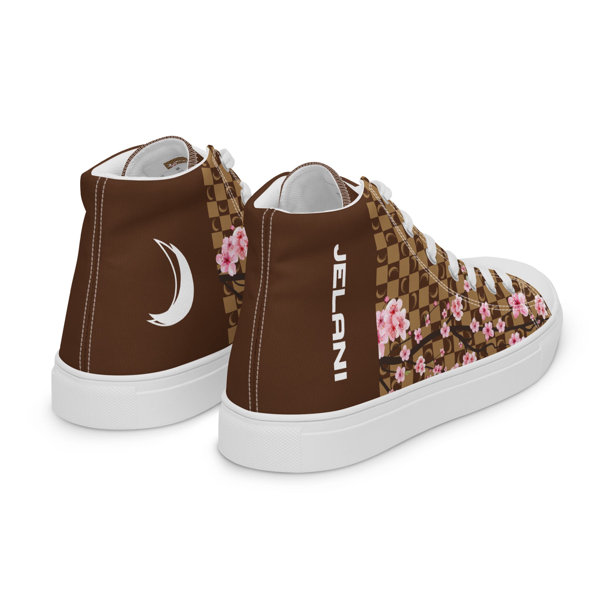 J-MOON Signature Chess Floral Men’s High Top Canvas - Chocolate Cherry Blossom