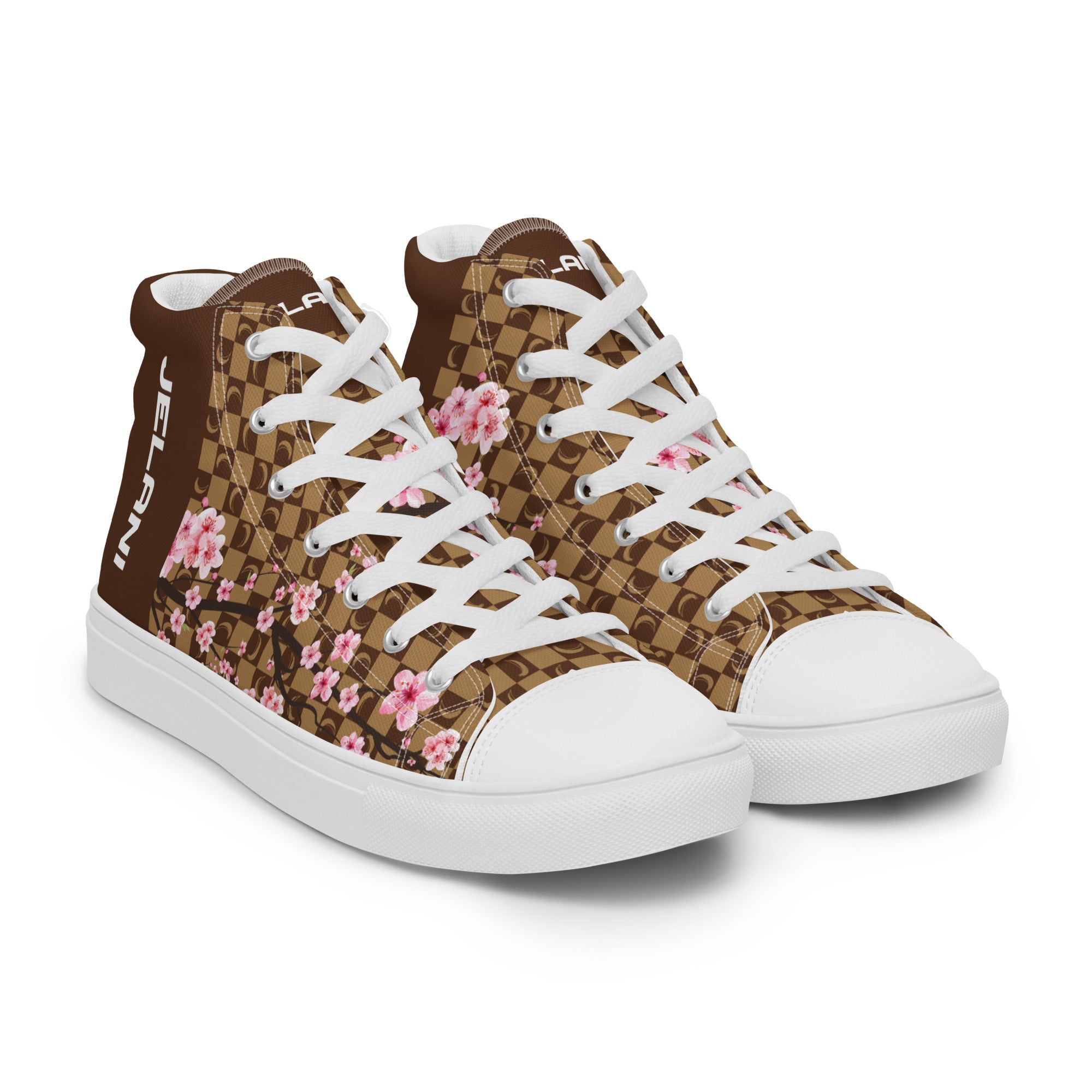 J-MOON Signature Chess Floral Men’s High Top Canvas - Chocolate Cherry Blossom