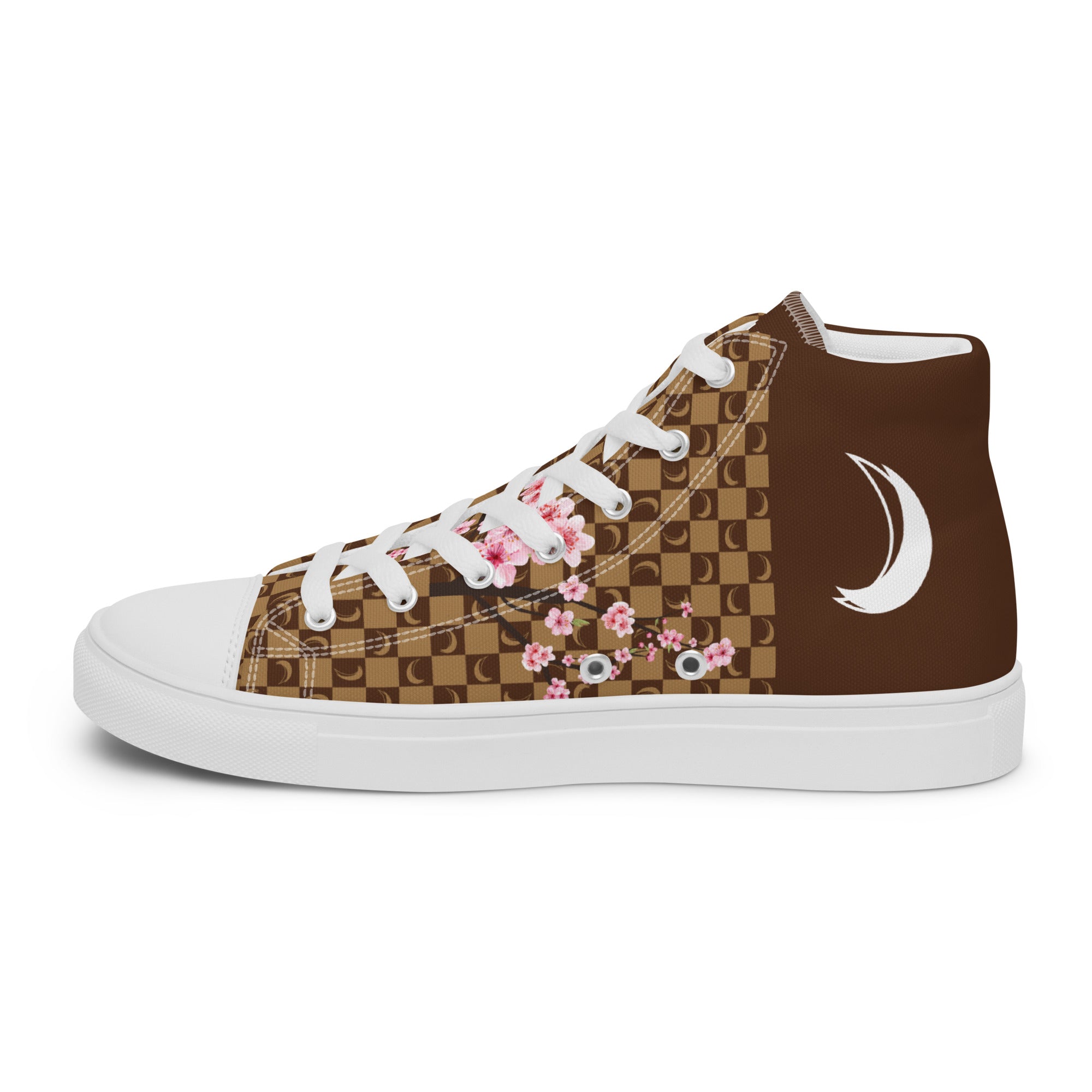 J-MOON Signature Chess Floral Men’s High Top Canvas - Chocolate Cherry Blossom