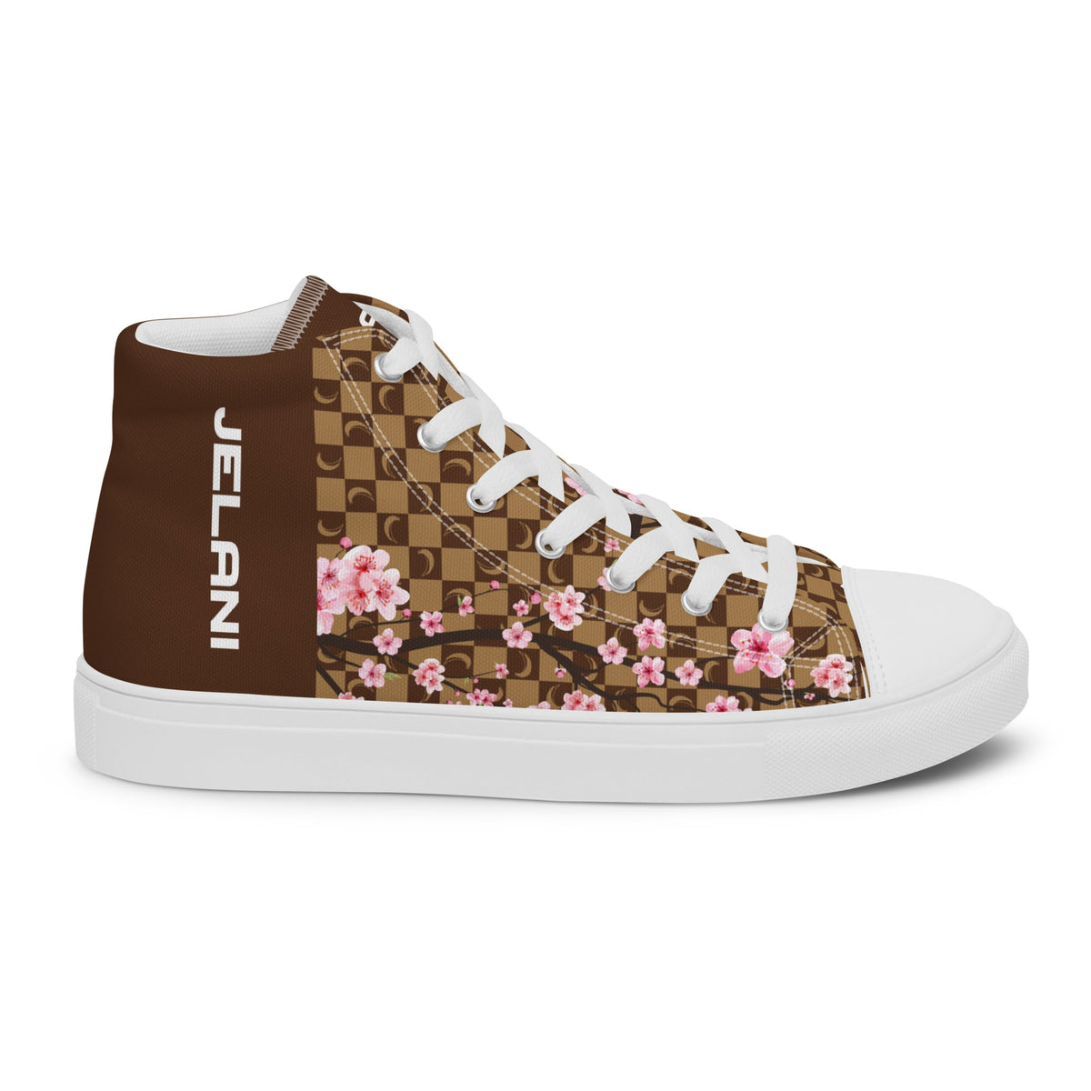 J-MOON Signature Chess Floral Men’s High Top Canvas - Chocolate Cherry Blossom JELANI