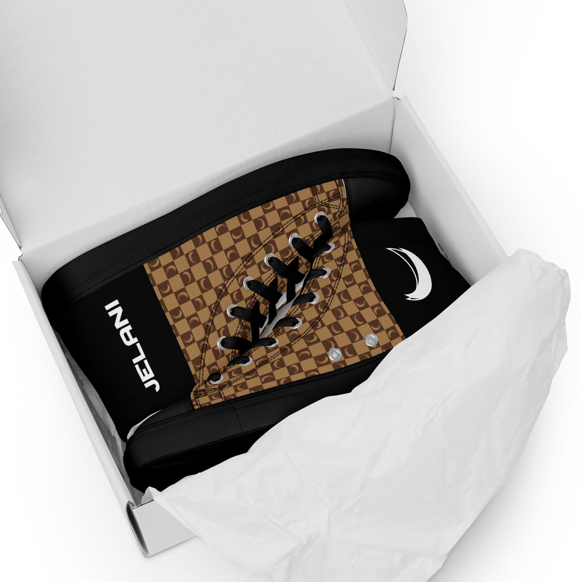 J-MOON Signature Chess Women’s High Top Canvas - Chocolate Butter JELANI