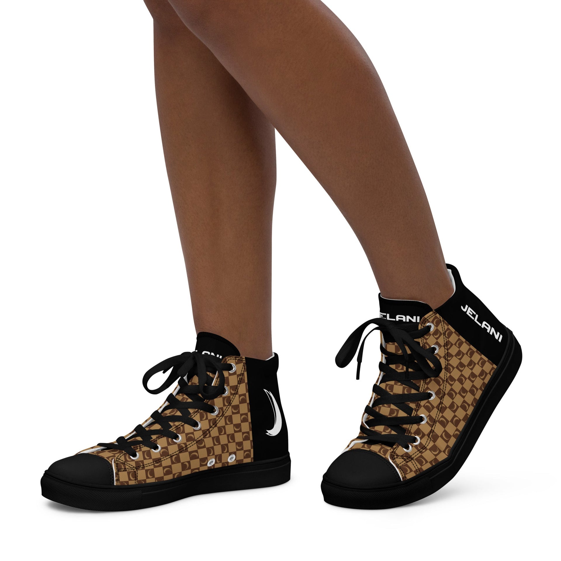 J-MOON Signature Chess Women’s High Top Canvas - Chocolate Butter JELANI