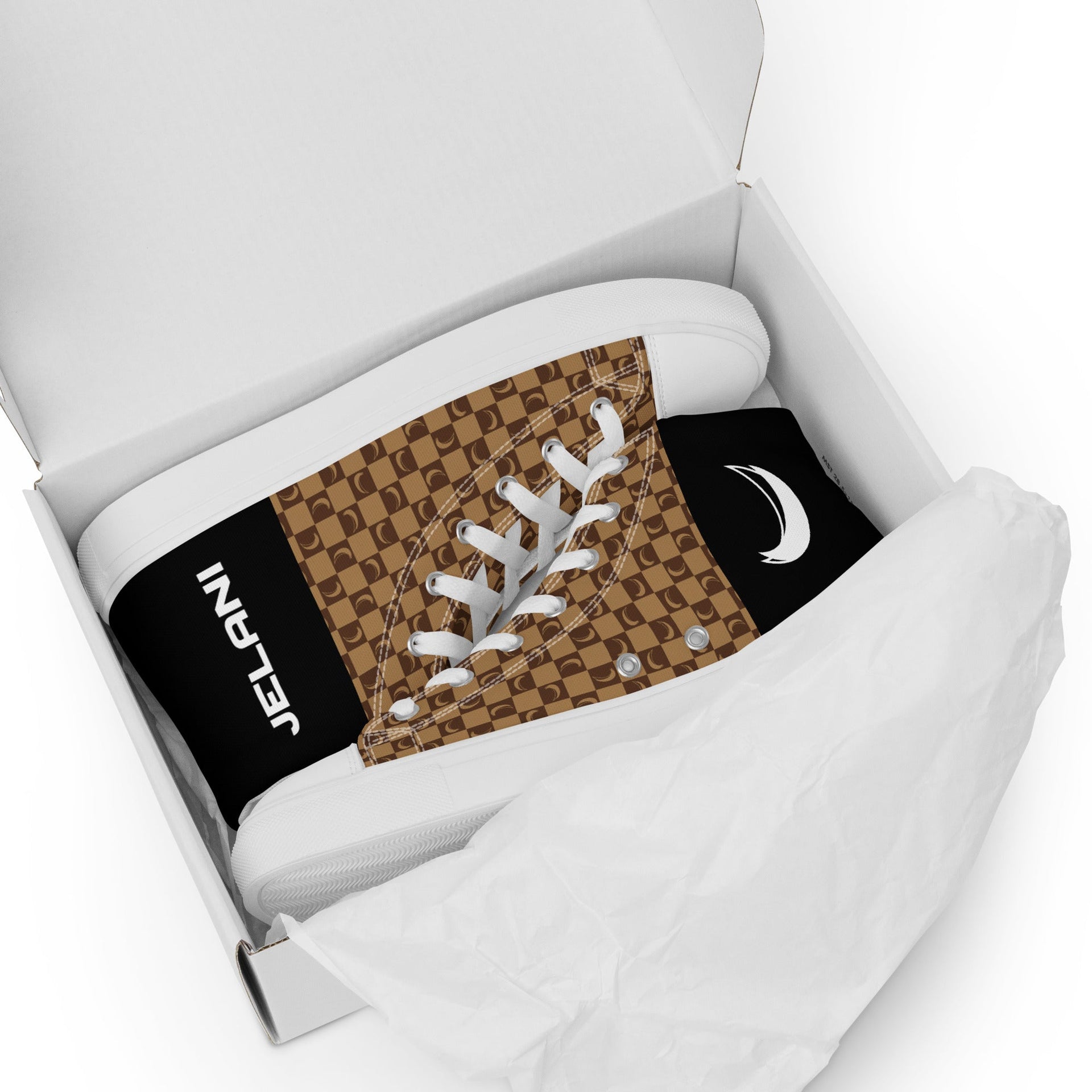 J-MOON Signature Chess Women’s High Top Canvas - Chocolate Butter JELANI