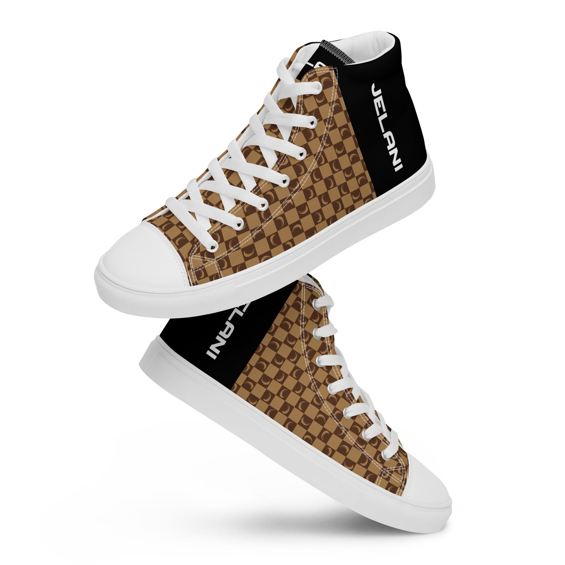 J-MOON Signature Chess Women’s High Top Canvas - Chocolate Butter JELANI